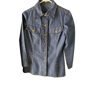 Ensemble 2 pièces en jean pour femme : haut long sans manches et pantalon à cheville, avec rivets décoratifs, couleur unie, style décontracté, coupe ample, toutes saisons - Product Image 3