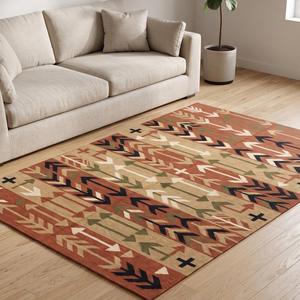 Tapis d'intérieur en laine tissé à la main, motif géométrique tribal sud-ouest avec flèches, tapis kilim pour salon - Product Image 3
