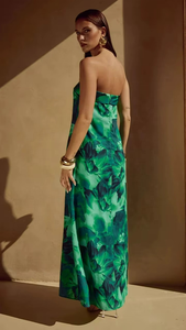 Factory Customized High Quality Fashion Women's Sleeveless <b>Green</b> Maxi Dress with Printed <b>Skirt</b> - Product Image 6