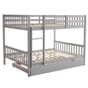 Letto a Castello in Legno di Pino dal Design Moderno con Letto Estraibile, Scala e Sponde di Sicurezza, Grigio, Misura Queen per Camera da Letto - Product Image 4