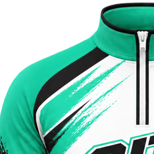 Veste de sport à col zippé vert menthe, noir et blanc, à manches longues, pour l'entraînement athlétique, la course à pied, les entraînements d'équipe et les performances sportives - Product Image 3