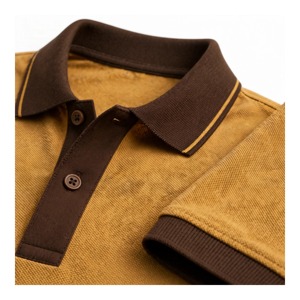 Chemise en piqué de coton pour homme, imprimé numérique, logo frontal, manches courtes, couleur unie, respirante, décontractée, col marron - Product Image 6