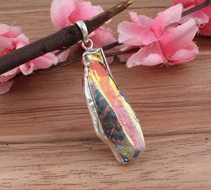 Pendentif vintage en druzy naturel, argent sterling 925, serti en bélière, collier artisanal scintillant doré, bijoux en pierre d'argent - Product Image 3