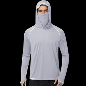 Unisex <b>Light</b> <b>Blue</b> <b>Long</b> <b>Sleeve</b> Hooded UPF 50 Sun Protection Fishing Shirt Anti-UV Quick Dry 100% Polyester Pullover <b>Top</b> - Product Image 2