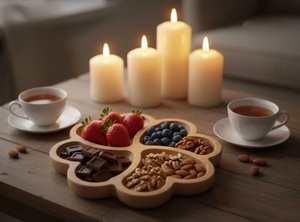 Plateau de service et planche à charcuterie en bois de hêtre poli en forme de cœur - Qualité professionnelle pour la restauration, design rustique - Product Image 3