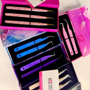 Durable 10mm Smooth Tip Diamond Grip Eyelash Tweezers 90 Boot Russian Volume Long 45/Curve Stainless Steel Precision Custom Box - Product Image 4