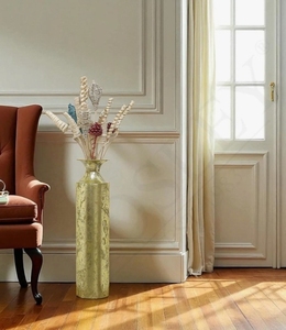 Jarrón Alto de Metal Dorado para Piso - Urna Decorativa Cilíndrica para Sala de Estar Moderna, Entrada, Pasillo, Decoración del Hogar, Exhibición Floral - Product Image 1