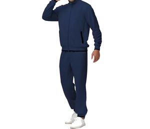 Men's <b>Navy</b> <b>Blue</b> Tracksuit Full Zip <b>Jacket</b> And Pants Set Solid Color Casual Wear Breathable Polyester Material Autumn Wear - Product Image 2