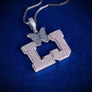 Iced Out Moissanite <b>Initial</b> Letter <b>Pendant</b> With Butterfly Charms 925 <b>Silver</b> Rhodium Plated Luxury HipHop Style Jewelry For Women - Product Image 2
