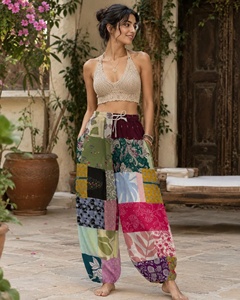 Pantalon Harem Unisexe Jaif Textiles Boho en Patchwork, Tissu Coton Respirant d'Été avec Cordon de Serrage et Motif Tie-Dye - Product Image 2