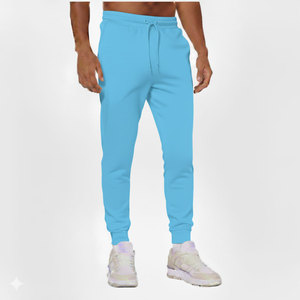 <b>Men's</b> Light Blue Cotton Sweatpants Elastic Waist Drawstring <b>Cuffed</b> Casual <b>Joggers</b> Side Pockets Spring Wear - Product Image 3