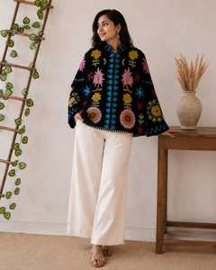 Standout Piece Handmade Velvet Suzani Embroidered Jacket Boho <b>Women</b> Floral Statement <b>Coat</b> <b>Mustard</b> Yellow Embroidery Winter Blaze - Product Image 1