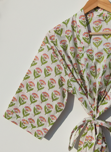 ชุดคลุมบ้านผ้าฝ้ายแท้พิมพ์ลายบล็อกอินเดีย คิโมโนฤดูร้อน |   ชุดคลุมชายหาดลายดอกไม้/ชุดคลุมสำหรับคนท้อง สปริงบลูเทอร์ควอยซ์วอเตอร์ส เอ็กซ์ - Product Image 2