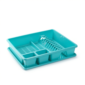 Scolapiatti in plastica quadrato impilabile con vassoio, organizer per lavello da cucina, porta piatti e ciotole - Product Image 2