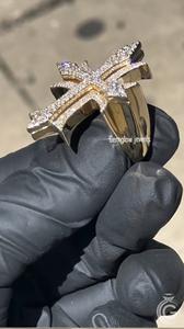 Anillo Cruzado Hip Hop con Incrustaciones de Diamantes para Hombre, en Plata de Ley 925 Chapada en Oro, Anillo Agrupado para Regalo de Aniversario o Boda - Product Image 2