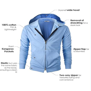 Chaqueta Acolchada con Capucha para Hombre, Color Azul Claro, Cierre de Cremallera, Secado Rápido, Corte Ajustado Informal, Ropa de Invierno, Material de Poliéster, Largo Regular - Product Image 3