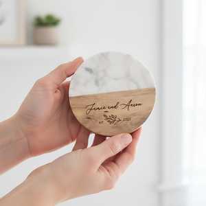 Luxury Handmade Wood Marble <b>Coaster</b> Set Natural Stone <b>Drink</b> <b>Coasters</b> for Dining Table Home Kitchen Bar Decoration - Product Image 4