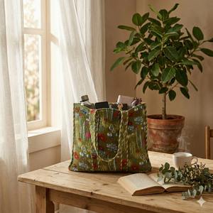 Sac fourre-tout en velours 100 % coton de haute qualité avec imprimé floral cactus, longue poignée, réutilisable pour les courses et les voyages, idéal pour la vente au détail et les cadeaux - Product Image 1