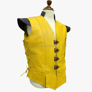 Chaleco de cuero amarillo con cordones de 2 lados hecho a mano transpirable con hebilla al por mayor de alta calidad Servicio OEM - Product Image 2