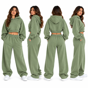 Conjunto Deportivo con Capucha para Mujer, Color Verde Oliva, Manga Larga, Corte Holgado, Sudadera y Pantalones Casuales con Bolsillos Laterales - Product Image 3