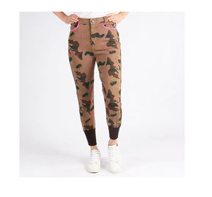 Pantalon femme taille haute imprimé camouflage longueur cheville avec bordure rose et braguette boutonnée 2026 - Product Image 1