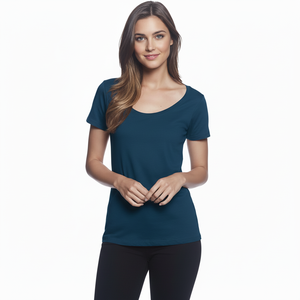 T-shirt pour femme à manches longues, léger, écologique, en coton et fibre de bambou, avec étiquettes personnalisées, col rond et boutonnière - Product Image 2