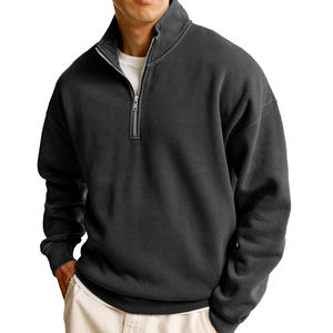 Sudadera al por mayor con media cremallera, de algodón lavado, estilo vintage urbano, con forro polar de algodón para programas minoristas - Product Image 3