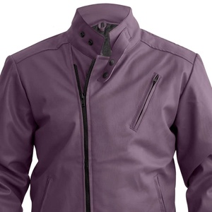 Chaqueta de Motociclista de Cuero Genuino para Hombre, Estilo Universitario, Color Lavanda Morado, Cuello Alto, Resistente al Viento - Product Image 2