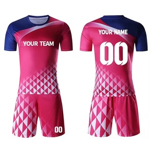 Maillot de football personnalisé durable 100% polyester rose et bleu à imprimé géométrique, sans manches, anti-transpiration, unisexe adulte - Product Image 1