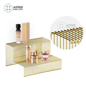 Expositor de Metal Dorado de Lujo para Maquillaje, Cosméticos, Gorras, Sombreros, con 2 Estantes, Independiente, para Tienda de Ropa - Product Image 1