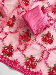 Beautiful Top Quality Net with Embroidery work-Fancy Border Saree with Banglori Silk Blouse Set Collection Saree <b>Love</b> - Product Image 3