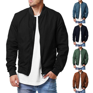 Chaqueta Bomber para Hombre, Color Sólido, Cierre de Cremallera, Estilo Casual, Cuello Alto, Material de Poliéster, Ropa de Otoño - Product Image 1