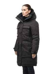 Chaqueta Larga Acolchada de Lona Tejida para Mujer con Capucha, Cierre de Cremallera, Manga Larga, Cortavientos, Color Sólido, Poliéster, Ropa de Invierno, Utilitaria - Product Image 2
