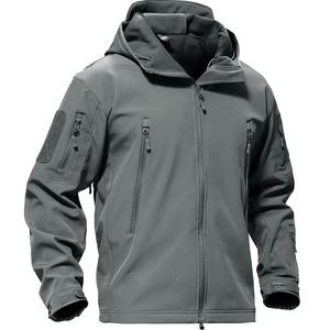 Men's <b>Black</b> Hooded Fleece <b>Jacket</b> Waterproof Breathable Windproof Zipper Closure Streetwear Style Winter Outdoor Soft Shell Front - Product Image 6