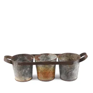Support de plante rustique vintage en fer à trois pots pour balcon, jardin, ferme, décoration intérieure - Product Image 1