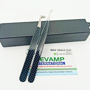 Pinces à extensions de cils en acier inoxydable haute précision, personnalisées, avec revêtement en papier à pois, à 45 et 90 degrés, pour isolation - Product Image 2