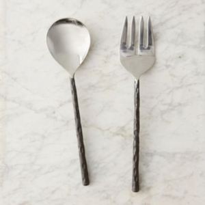 Ensemble de cuillères et fourchettes à salade en acier inoxydable plaqué argent style vintage avec manche orné – Ustensiles de service pour table à manger - Product Image 2