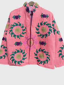 Hand Embroidered Tiger Floral <b>Velvet</b> Jacket Full Sleeve Mandarin Collar Plus Size Women's Spring Wear - Product Image 2