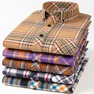 เสื้อเชิ้ตผ้าแฟลนเนลลายสก็อตทรงหลวมสไตล์ลำลองสำหรับผู้ชาย ผ้าฝ้ายเนื้อหนัก 100% แขนยาว สำหรับฤดูใบไม้ผลิ ย้อมสีด้วยเส้นด้าย - Product Image 3