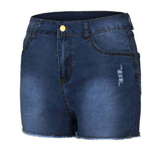 Shorts en jean déchirés taille haute pour femme, style vintage, décontractés, en coton, coupe droite, pour l'été - Product Image 1