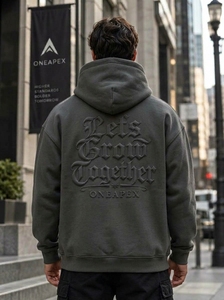 <b>Men's</b> <b>Grey</b> Hoodie Oversized Embossed Hoodie Streetwear Pullover Hooded <b>Sweatshirt</b> Front Logo Wholesale - Product Image 2