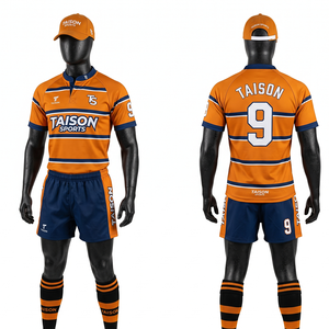 Uniforme de rugby personnalisé, 220 GSM, polyester interlock de qualité supérieure, design à panneaux rouge, noir et blanc, sublimation, broderie, logo par transfert thermique - Product Image 4