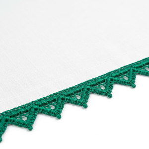 Dentelle fantaisie géométrique guipure vert émeraude 10 mm, écologique, personnalisable, OEM disponible, emballage de 20 mètres, pour bandeaux et poupées - Product Image 1