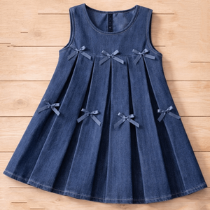 Vestido para niñas, vestido de mezclilla, vestido sin mangas para niños, vestido plisado, vestido línea A - Product Image 4