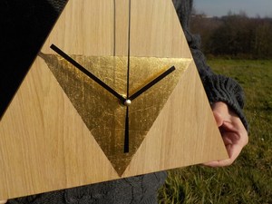 Hand Crafted Wooden Triangle <b>Wall</b> <b>Clock</b> Analog Quartz Silent Design Living Room <b>Decor</b> - Product Image 4