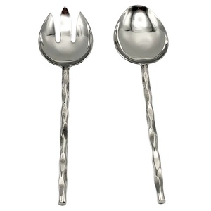 Artisan Textured Silver Metal Salad <b>Server</b> Set Nature-Inspired Stainless Steel Dinnerware High-End Hotel <b>Buffet</b> <b>Servers</b> for Sale - Product Image 3