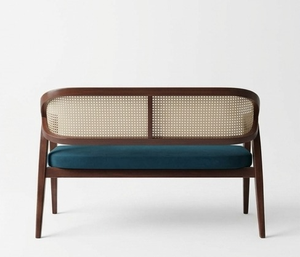 Sofá de Ratán y Madera Maciza de Estilo Minimalista Moderno, Cómodo Sillón Tapizado con Respaldo de Mimbre para Sala de Estar - Product Image 2