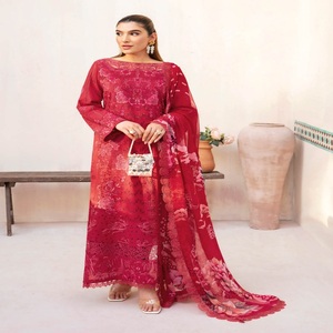 Costumes Kurti Salwar 3 pièces décontractés quotidiens pour la pelouse brodée des designers pakistanais Shalwar Kameez pour femmes et filles - Product Image 3