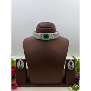 Indian Ethnic Amanda American Diamond Choker Necklace Set-Gold Plated Bridal Fine Jewelry - Product Image 1