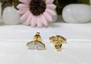 Pendientes de Oro Amarillo de 14K con Diamantes Cultivados en Laboratorio de Corte Marquesa de 2 Ct, Diseño Vintage Único con Cierre a Presión, el Mejor Regalo para Bodas y Cumpleaños - Product Image 2
